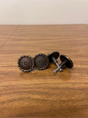 Vintage Round Metal Drawer Pull Cabinet Door Knobs 4 Pack Twist Pattern